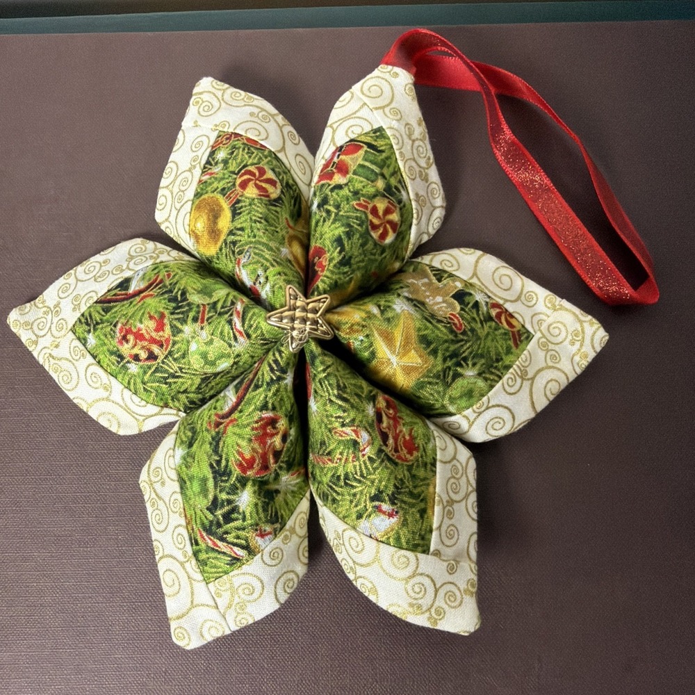Handmade Six Point Star Quilted Christmas Holiday Ornament